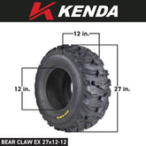 Kenda Bearclaw EX K573 - 27x12-12 Rear Tires for All Terrain (ATV), UTV, and Side by Side (SxS) Vehicles - 6-Ply - Bear Claw EX 27x12x12 (2-Pack)
